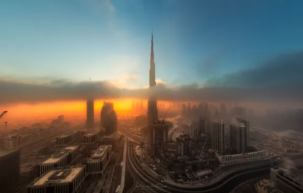 Night, the city, the evening, Dubai, UAE, cloud.fog