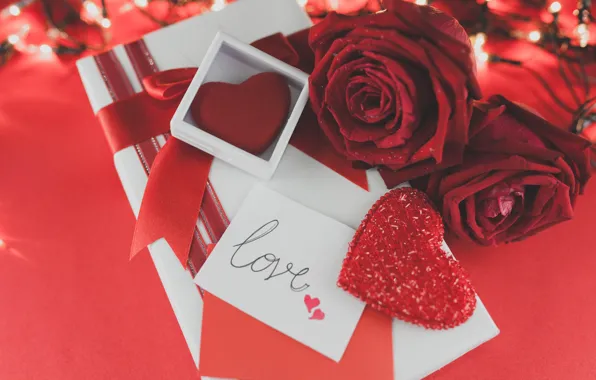 Red, love, romantic, hearts, valentine's day, gift, roses, red roses