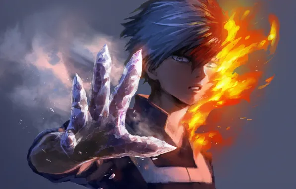 Flame, ice, guy, My hero Academy, Boku No Hero Academy, Todoroki Shoto