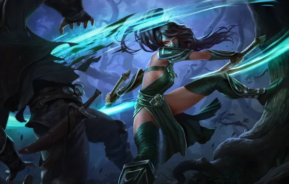 Picture girl, fantasy, art, Akali, League of Legends, swords, Illustration, LoL
