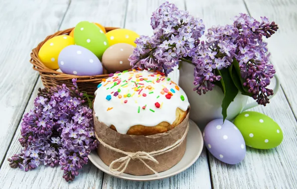 Flowers, Easter, cake, flowers, lilac, spring, Easter, eggs