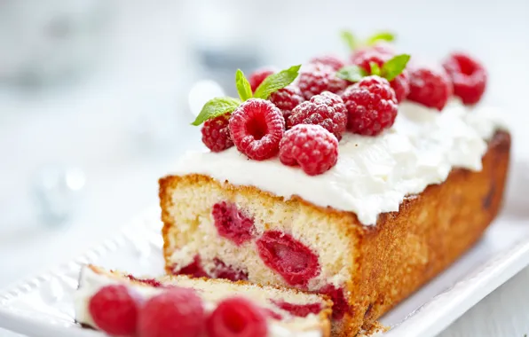 Picture berries, raspberry, food, cream, cakes, sweet, cupcake, powder