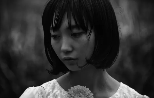 Flower, portrait, b/W, sponge, Oriental girl, Matsuka the