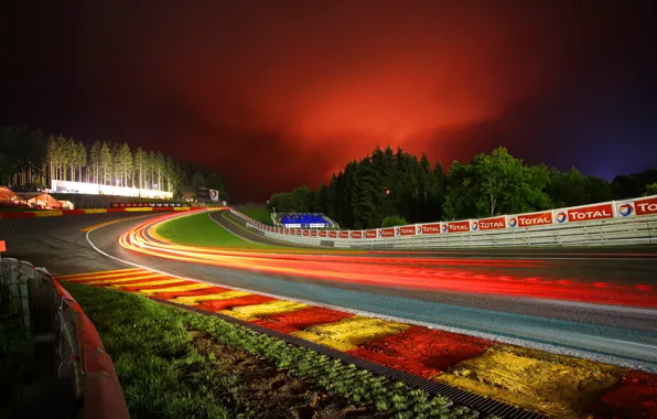Picture night, turn, track, Red Water, Spa-Francorchamps, Circuit De Spa-Francorchamps