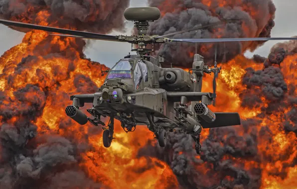 Fire, helicopter, blades, Apache, AH-64D