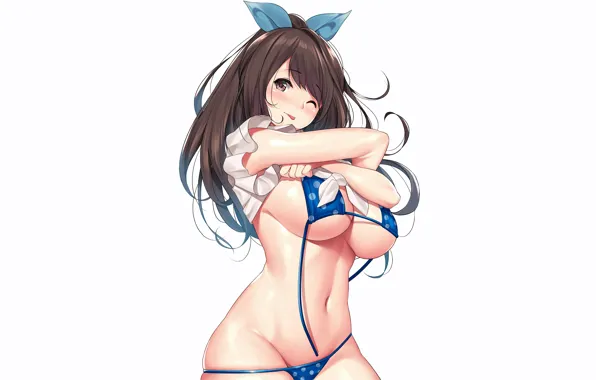 Wallpaper girl, sexy, cleavage, long hair, brown hair, brown eyes, boobs,  anime for mobile and desktop, section сэйнэн, resolution 8532x4800 -  download