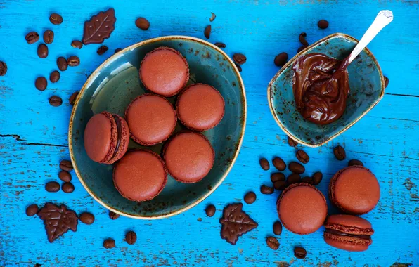 Picture the sweetness, chocolate, cake, coffee beans, chocolate paste, macaroon