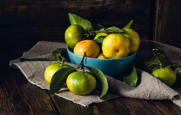 Bowl, tangerines, matting
