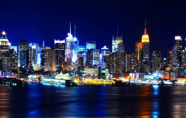 Night, lights, new York, night, new york, usa, Manhattan