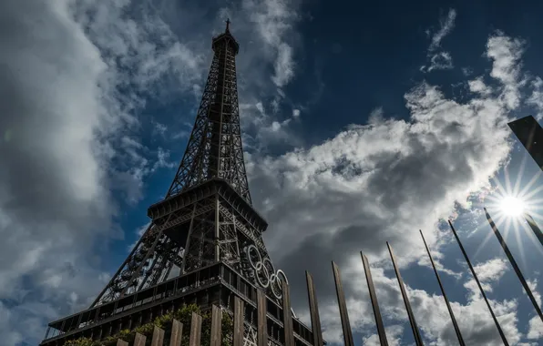France, Paris, The sky, Clouds, Eiffel tower, Bottom view