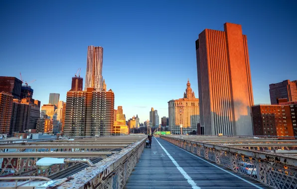 Picture the sky, the sun, bridge, home, New York, morning, USA, megapolis