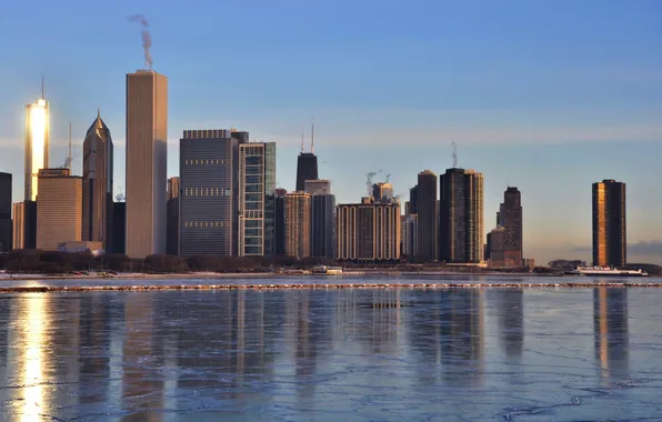 Picture winter, the city, Chicago, Illinois, panorama
