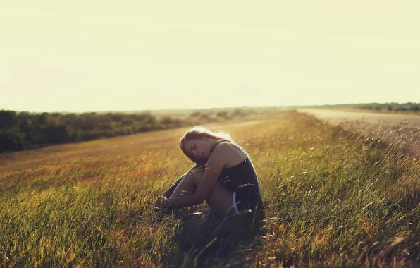 Field, girl, light, mood