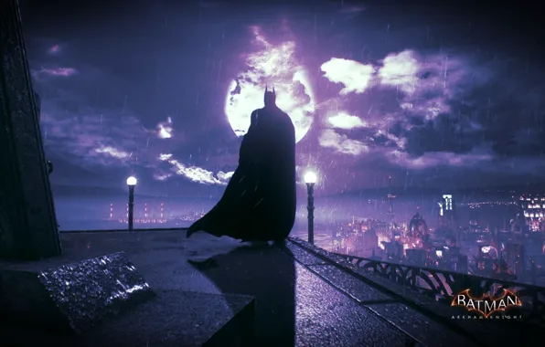 Picture city, batman, moon, dc comics, Batman Arkham Knight