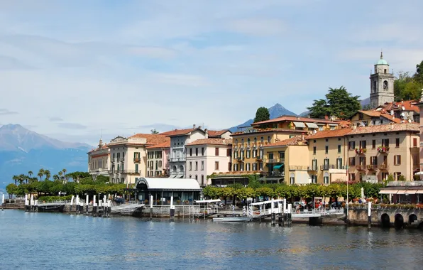 Landscape, mountains, building, Italy, promenade, Italy, piers, lake Como