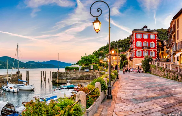 Building, home, yachts, lights, Italy, boats, promenade, Italy