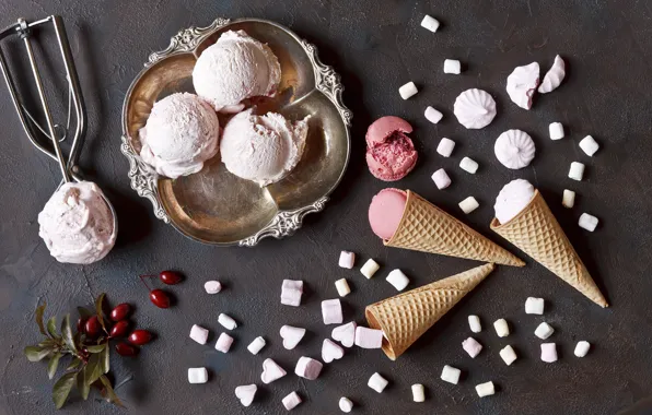 Ice cream, dessert, macarons, meringue