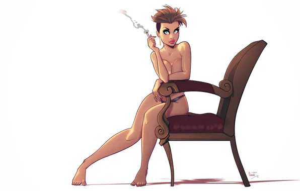 Girl, Smoking a cigarette, girl art