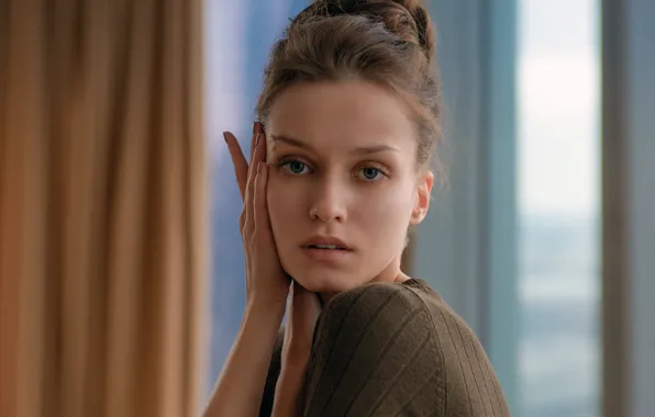 Girl, long hair, photo, blue eyes, model, bokeh, lips, face