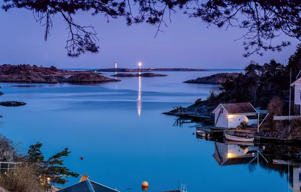 Landscape, nature, house, lighthouse, the evening, Norway, Bank, the fjord