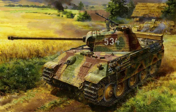 Picture Germany, Panzerkampfwagen V Panther, WW2, Tank weapon, Painting, Ausf.A