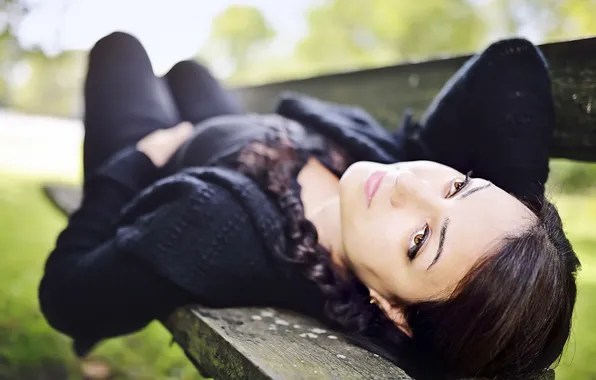 Picture girl, background, bench