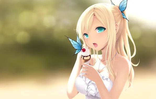 Butterfly, ice cream, girl, horn, sweet, boku wa tomodachi ga sukunai, kashiwazaki sena
