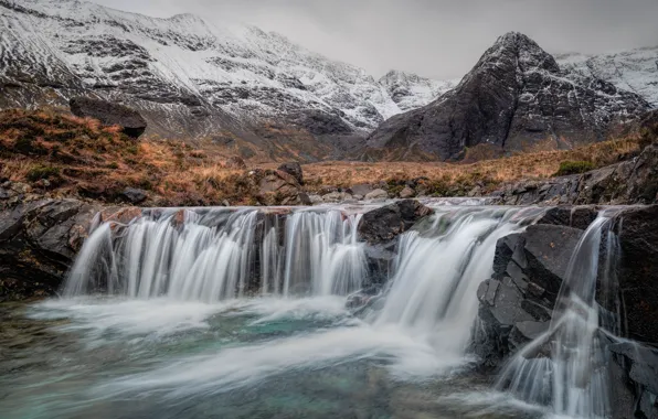 Autumn, mountains, stones, waterfall