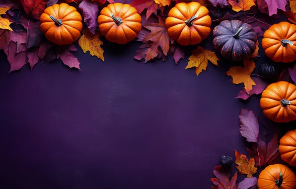 Autumn, leaves, texture, frame, pumpkin, Halloween, Halloween, maple