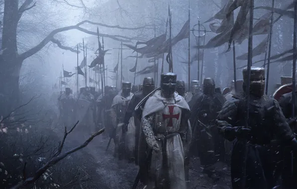 Cross, army, flag, hike, the crusaders, digital art, Crusader, Jama Jurabaev