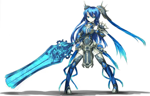 Girl, weapons, skull, sword, armor, anime, art, armor