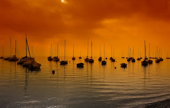 Picture sea, the sky, clouds, sunset, yachts, boats, harbour