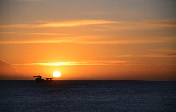 Sea, landscape, sunset, ship