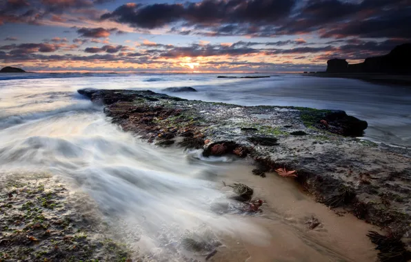 Water, clouds, stones, tide, Shore