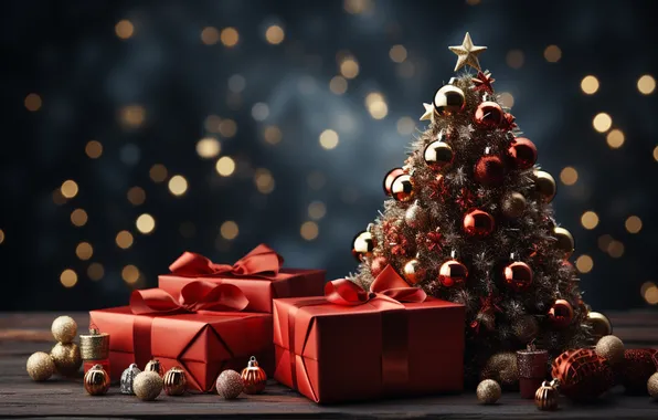 Tree, Christmas, gifts, New year, Christmas, tree, decoration, gift boxes