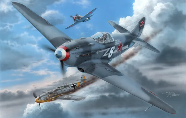 Art, The great Patriotic war, fighter-monoplane, The second World war, The Yak-3, Normandie-Niemen, piston fighter, …