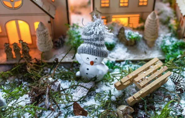 Winter, look, snow, branches, holiday, hat, toy, toys