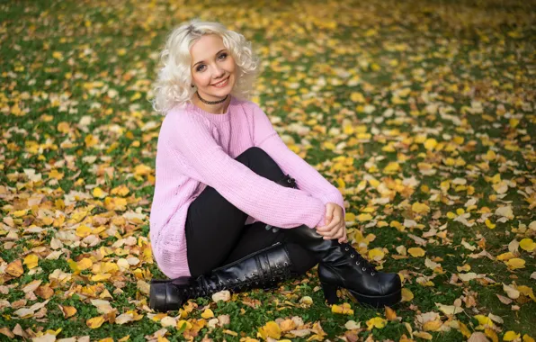 Picture autumn, look, leaves, girl, Olesya