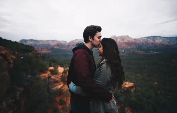 Girl, love, nature, rocks, kiss, guy