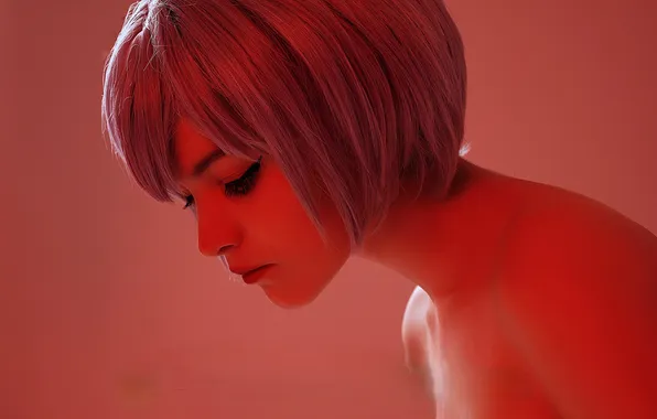 Face, profile, image, blue hair, cosplay, Evangelion