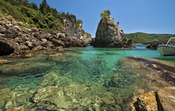 Sea, rocks, boat, Laguna
