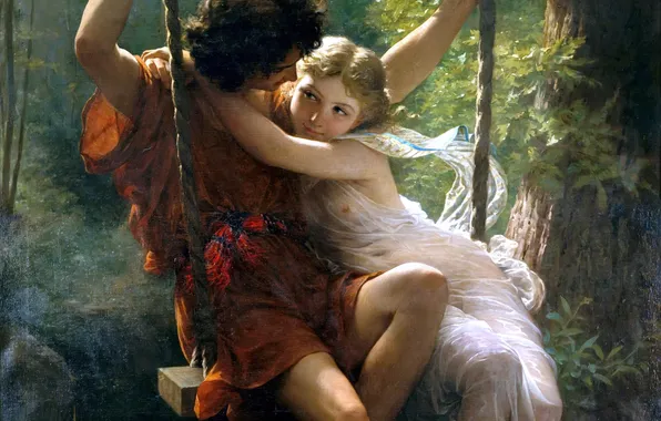 Girl, Love, Spring, Picture, Swing, Guy, Two, French artist