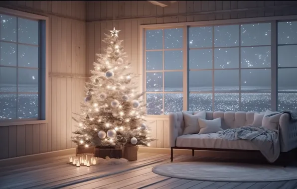 Winter, decoration, room, balls, tree, interior, New Year, Christmas