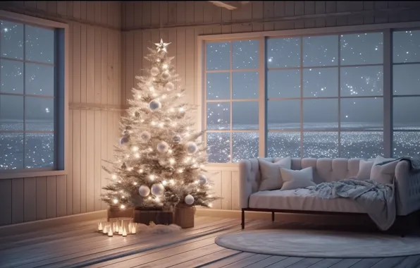 Picture winter, decoration, room, balls, tree, interior, New Year, Christmas