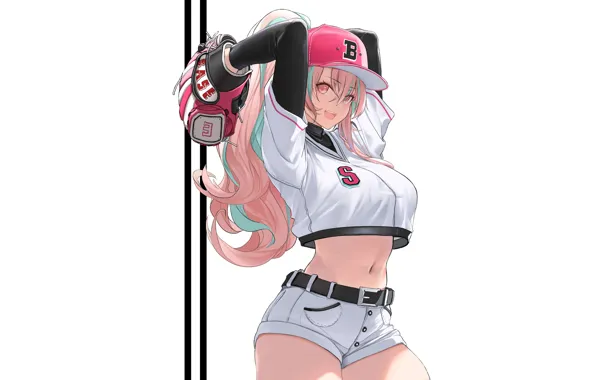 Picture girl, sexy, shorts, pink hair, long hair, anime, beautiful, pretty