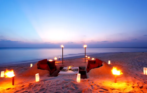 Picture beach, the ocean, romance, the evening, dinner