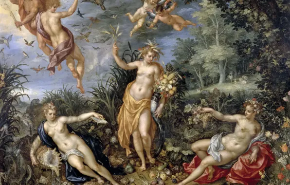 Flowers, picture, genre, mythology, The Four Elements, Jan Brueghel the elder
