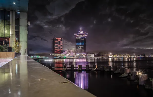 Night, lights, home, Amsterdam, Netherlands, promenade