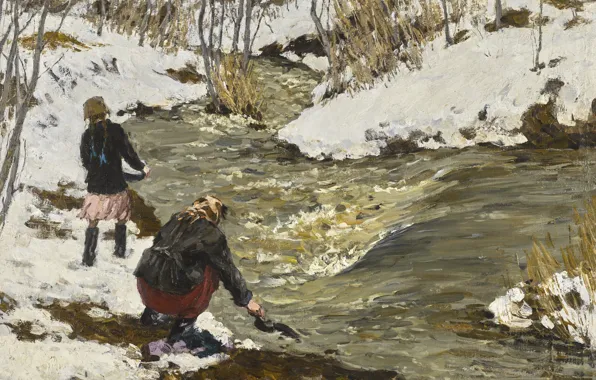 Winter, spring, 1928, mother and daughter, Andrei Andreevich Tutunov B, SPRING WATERS