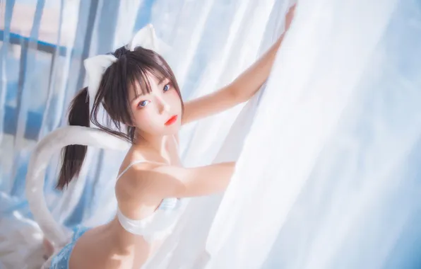 Beautiful, Asian, Model, Bed, Woman, Pretty, Window, Japanese